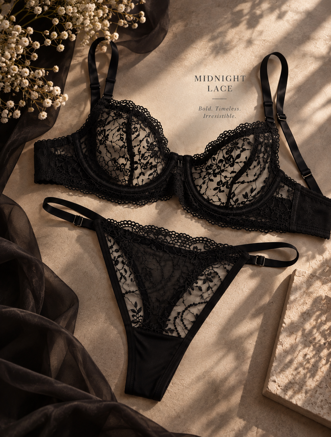 Black Broderie Set